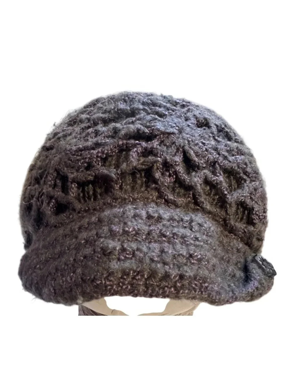 Pistil Womens Purple & Grey Cable Knit Slouch Hat With Button Detail - Picture 2 of 8